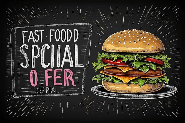 Vector fastfood speciale aanbieding op blackboard Hand getekend junk food frame illustratie