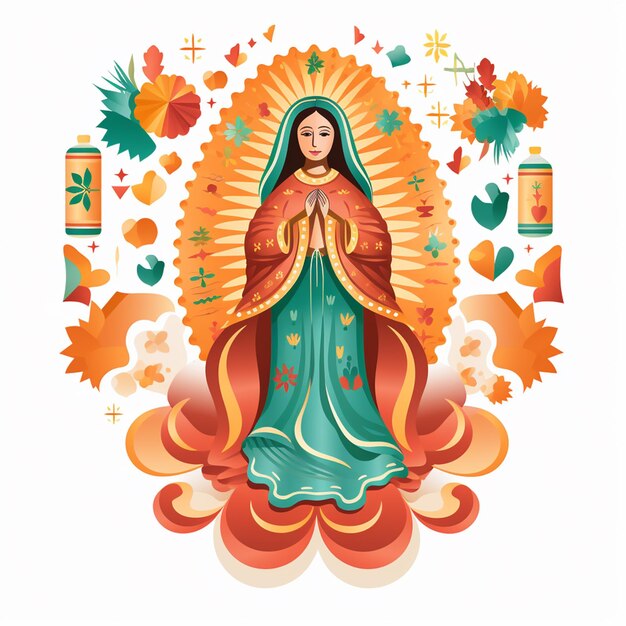 Vector flat design party de la virgen floating on white background