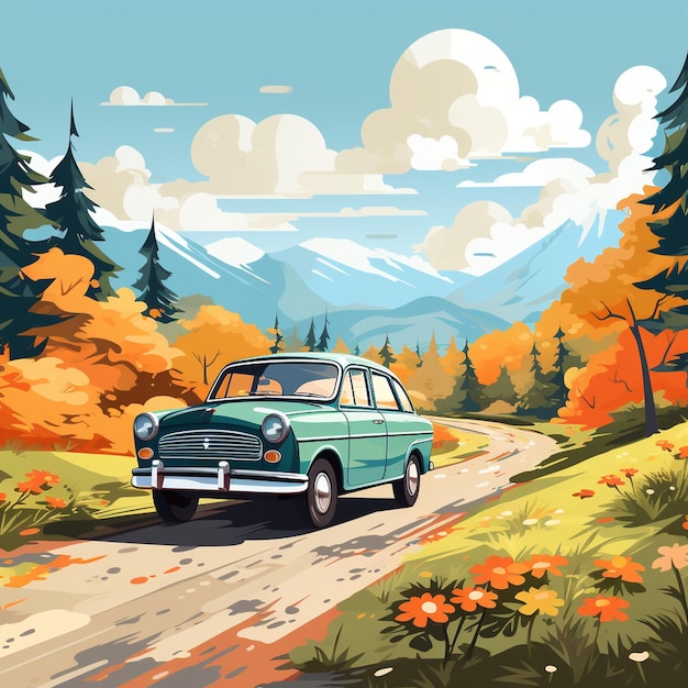 Vector flat design summer car illustration