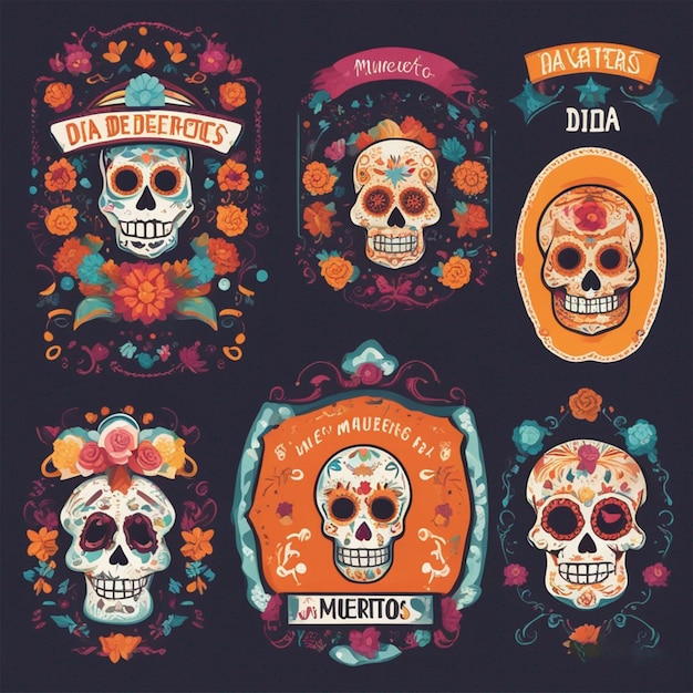 Vector flat dia de muertos badges collection ai generated