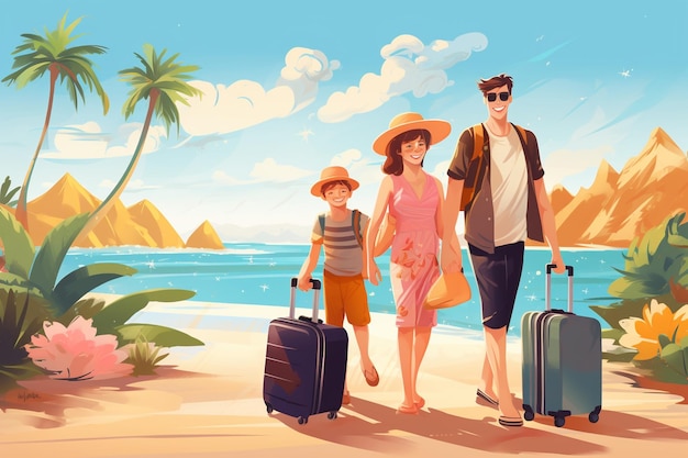 Photo vector flat family traveling