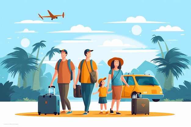 Photo vector flat family traveling