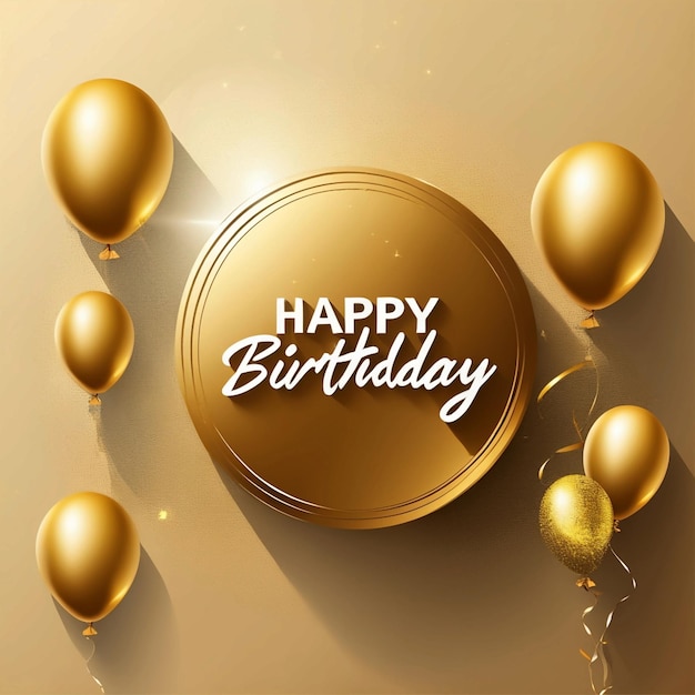 vector flat golden circle and balloons happy birthday text red background