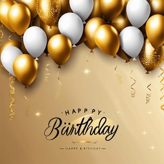 vector flat golden circle and balloons happy birthday text red background