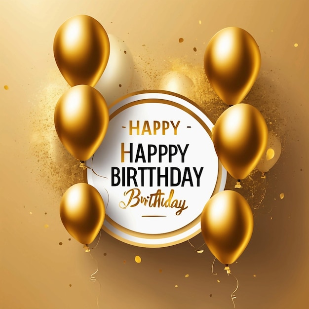 vector flat golden circle and balloons happy birthday text red background