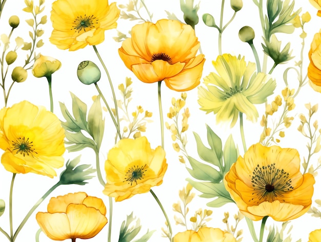 vector flowers watercolor seamless patterns