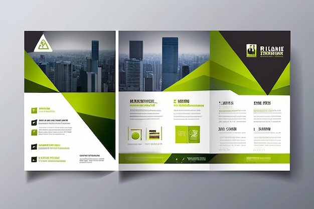 Векторный флаер корпоративный бизнес годовой отчет брошюра дизайн и обложка презентация с зеленым треугольником и городом