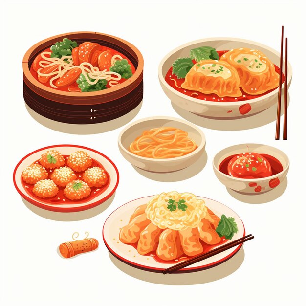 Photo vector food chinese illustration asian restaurant design isolated dinner symbol icon meal