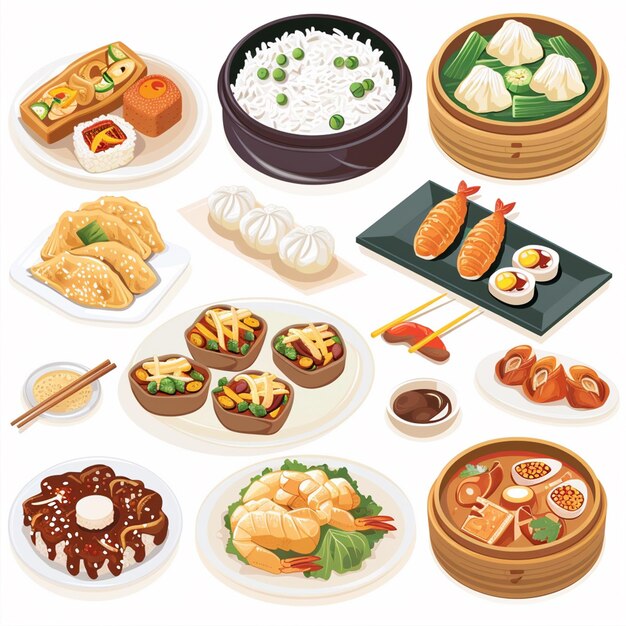 Photo vector food chinese illustration asian restaurant design isolated dinner symbol icon meal