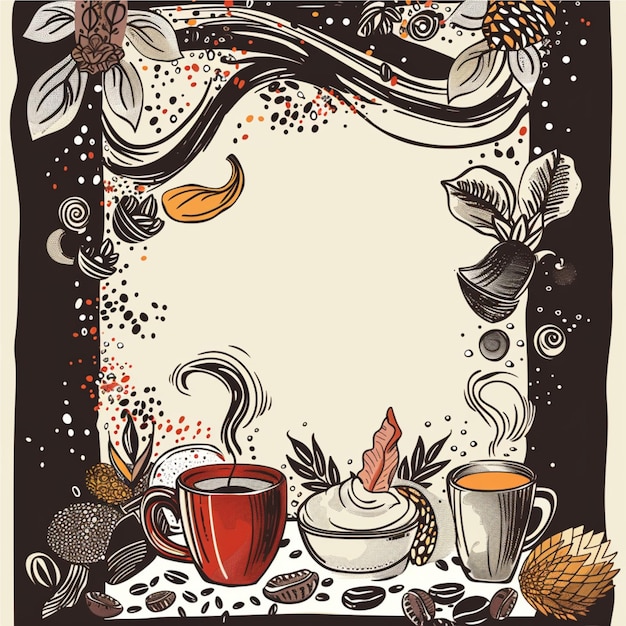 Vector frame with doodle coffee and abstract elements Hand drawn illustrations