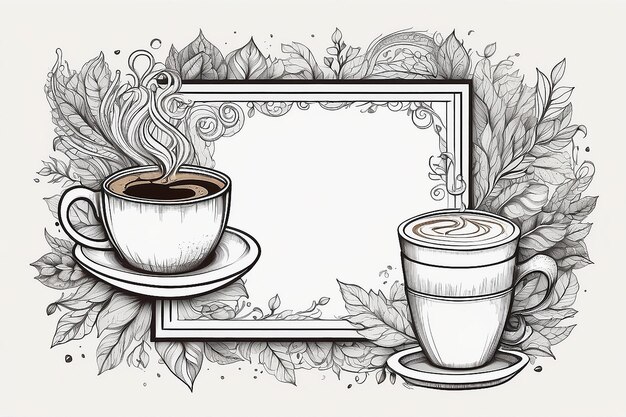 Photo vector frame with doodle coffee and abstract elements hand drawn illustrations