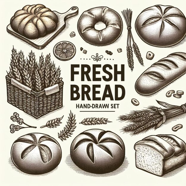 vector fresh bread handdrawn set illustration