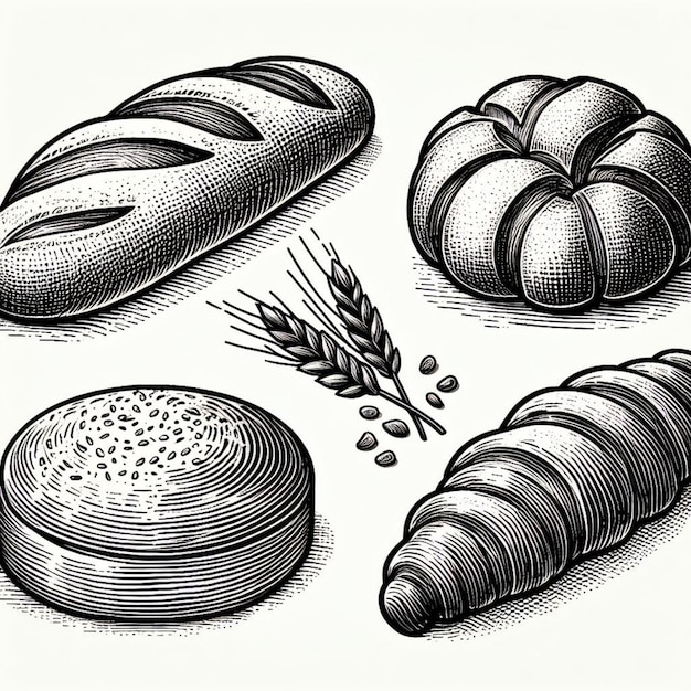 Photo vector fresh bread handdrawn set illustration