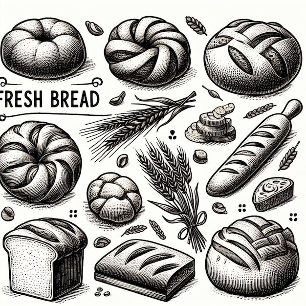 vector fresh bread handdrawn set illustration