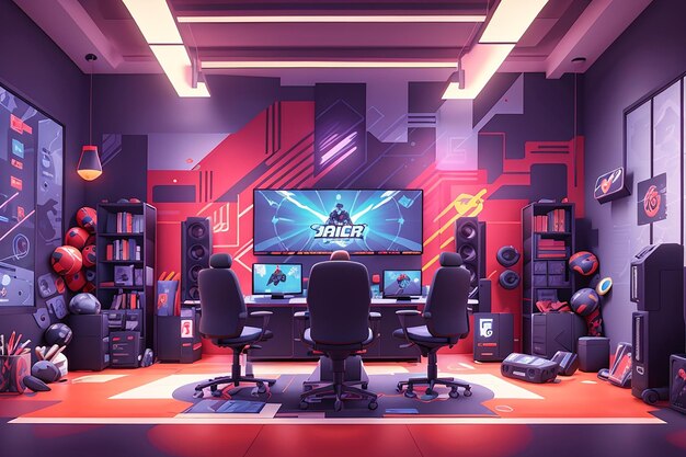 Векторная иллюстрация игровой комнаты современная концепция киберспорта
