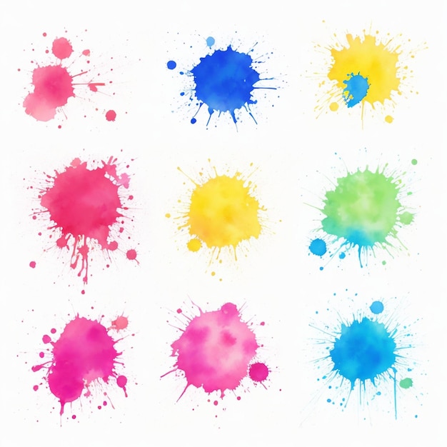 Vector geïsoleerde aquarel splatter vlek kleurrijke set van acht