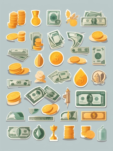 Vector geld sticker clipart vector set vlak ontwerp