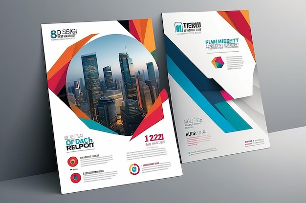 Photo vector geometric flyer design design template for annual report leaflet advertising