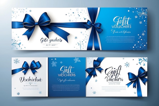 Vector geschenkbewijzen met strikbandjes op witte en blauwe achtergrond Creatieve feestkaarten of banners