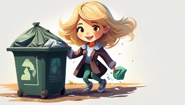 Vector girl throwing garbage on white background