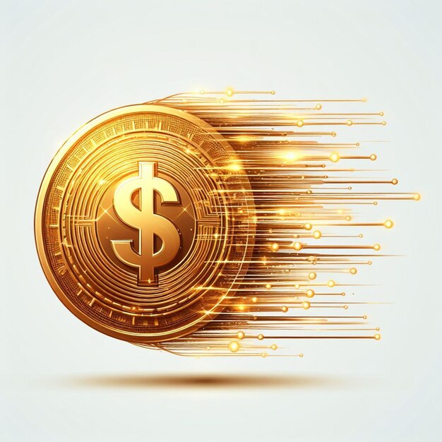 Photo vector gold coin moving fast lines