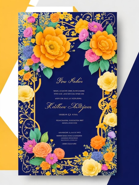 Photo vector golden flower watercolor invitation card