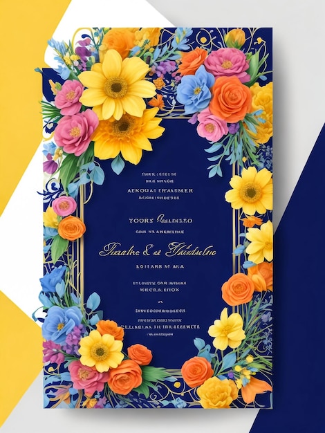 Photo vector golden flower watercolor invitation card