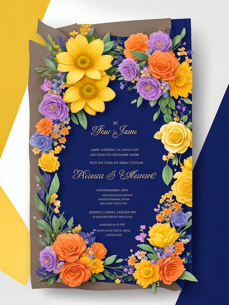 Photo vector golden flower watercolor invitation card