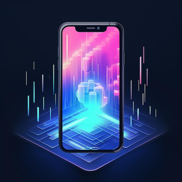 Photo vector gradient mobile isometric technology background