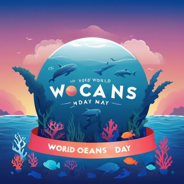 Vector gradient world oceans day illustration