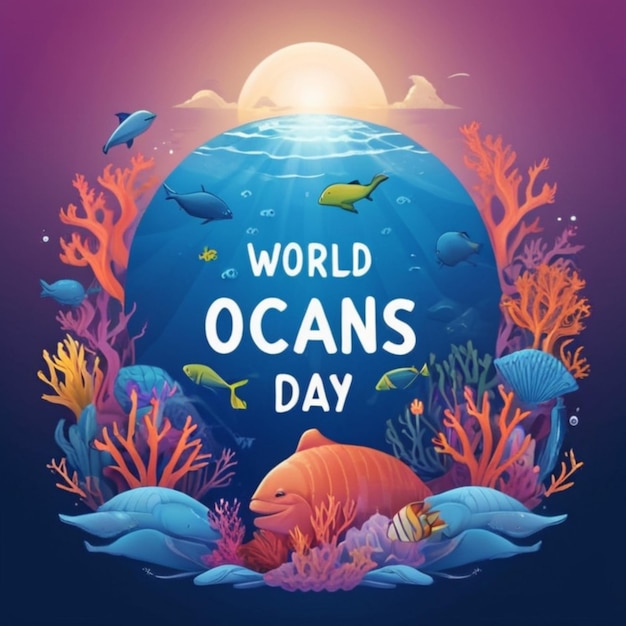 Vector gradient world oceans day illustration