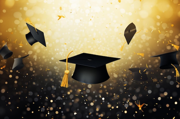 Photo vector graduation background with mortar boards vector