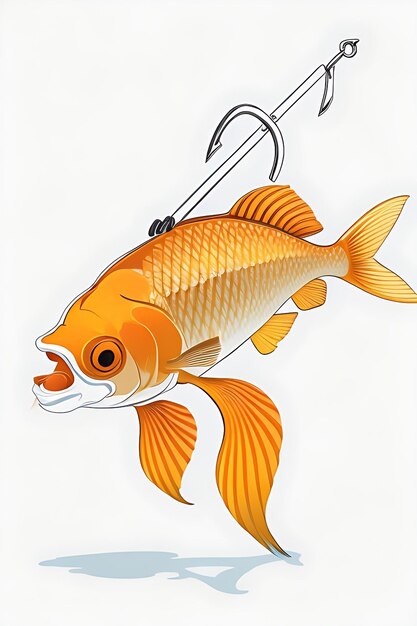 a vector graphic of a carp fish with a hook the design has a logo