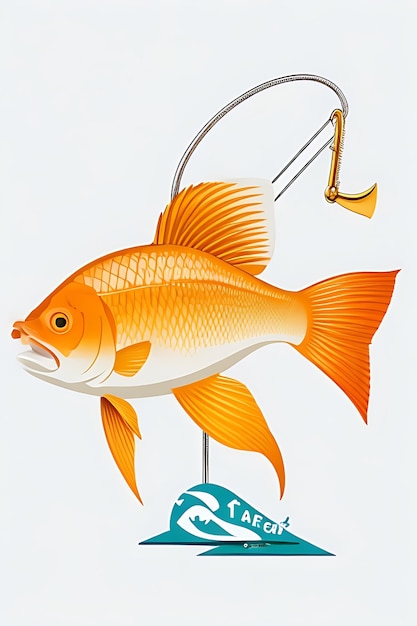 a vector graphic of a carp fish with a hook the design has a logo