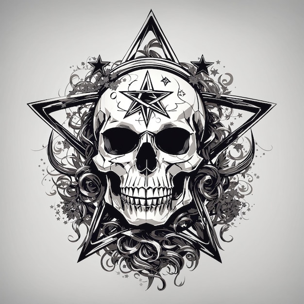 Vector graphic human skull with pentagram star