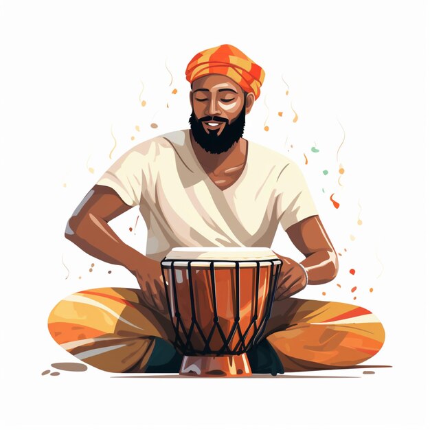 Photo vector graphic illustration indian muslim man is playing bongo drums