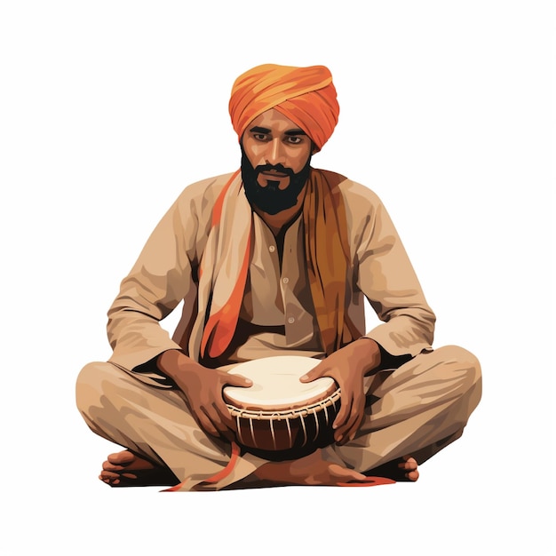 Photo vector graphic illustration indian muslim man is playing bongo drums