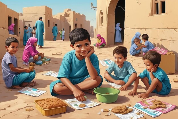 vector graphic illustration of social assistance activities for orphans is one of the routine activities in the month of Ramadan