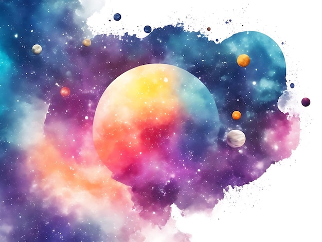 Photo a vector graphic odyssey of a watercolor galaxy infused with planets stars and nebulae
