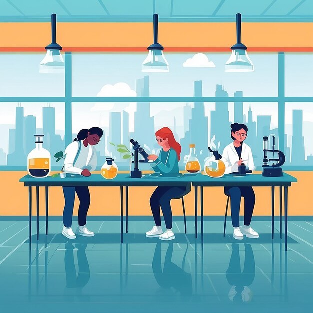 Photo a vector graphic of students conducting experiments related to climate change and environmental impact vector illustration in flat style