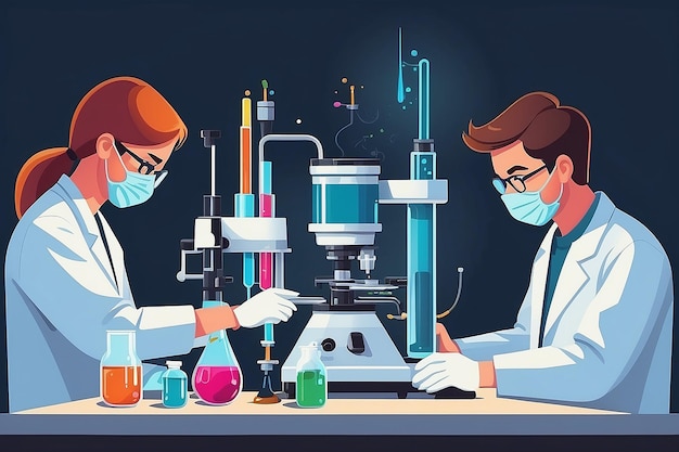 a vector graphic of students using advanced spectroscopy equipment for chemical analysis vector illustration in flat style