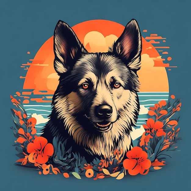 Photo vector graphic for a tshirt design featuring a german sheperd tshirt design featuring dog vector