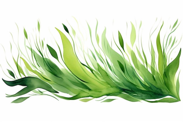 Foto acquerello vettoriale verde etichetta ecologica biologica naturale e forma erba su sfondo bianco mano