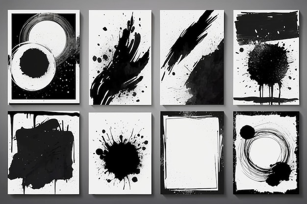 Vector grunge overlay Hand drawn abstract frame set Ink brush strokes mess