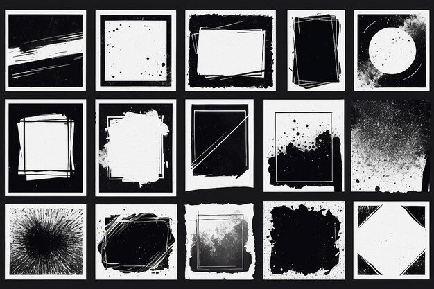 Vector grunge overlay Hand drawn abstract frame set Ink brush strokes mess