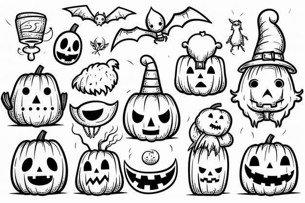 Photo a vector of halloween in black and white coloring for children's coloring book
