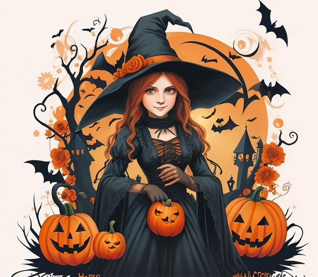 Vector halloween thema met heksenhoed gotische kunst griezelige vector stijl tshirt ontwerp