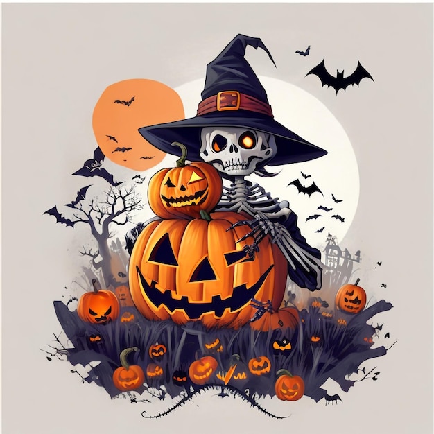 Vector halloween thema met skelet pompoenen vampieren vleermuizen vector stijl tshirt ontwerp