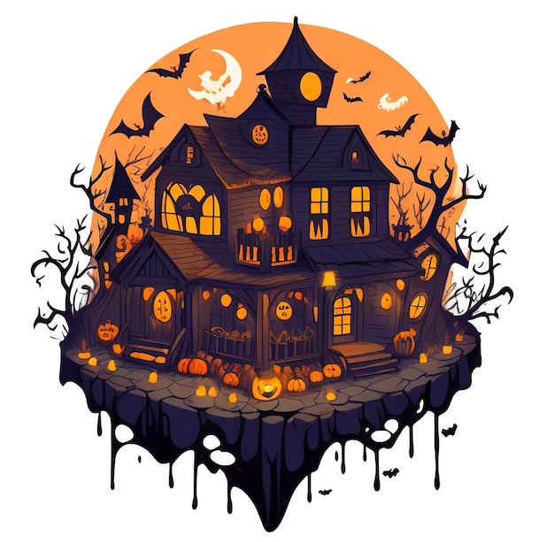 Vector halloween theme with pumpkins hunted castle vector style tshirt design