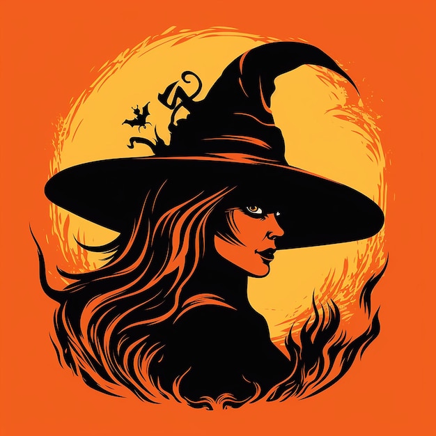 Vector halloween witch head silhouette vector illustrat